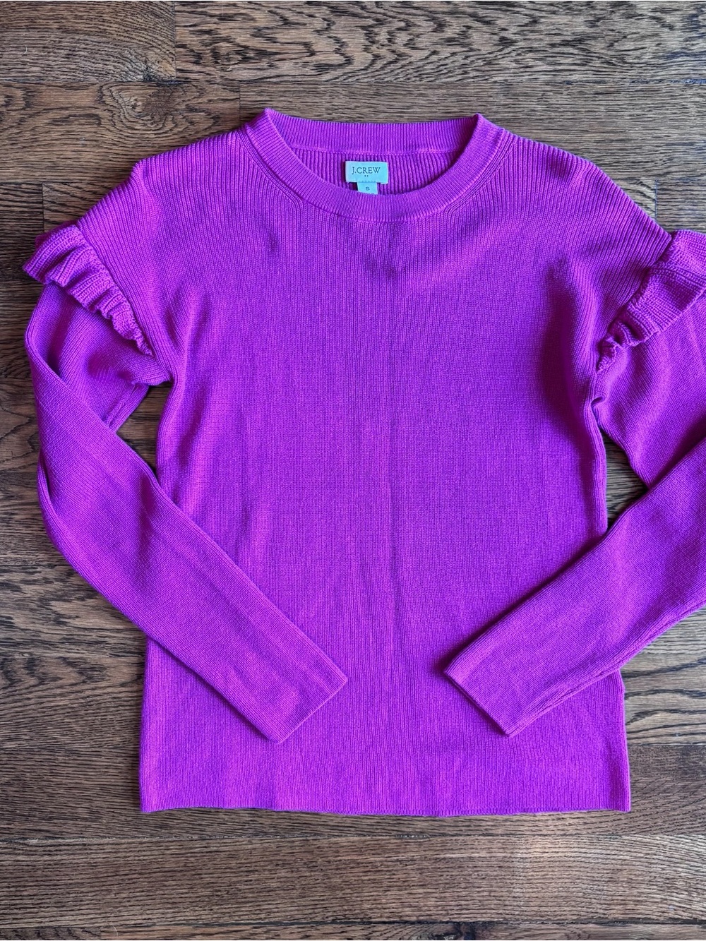 J. Crew Ruffle Shoulder Sweater | Women’s Small | Bright Pink Crewneck | NWT